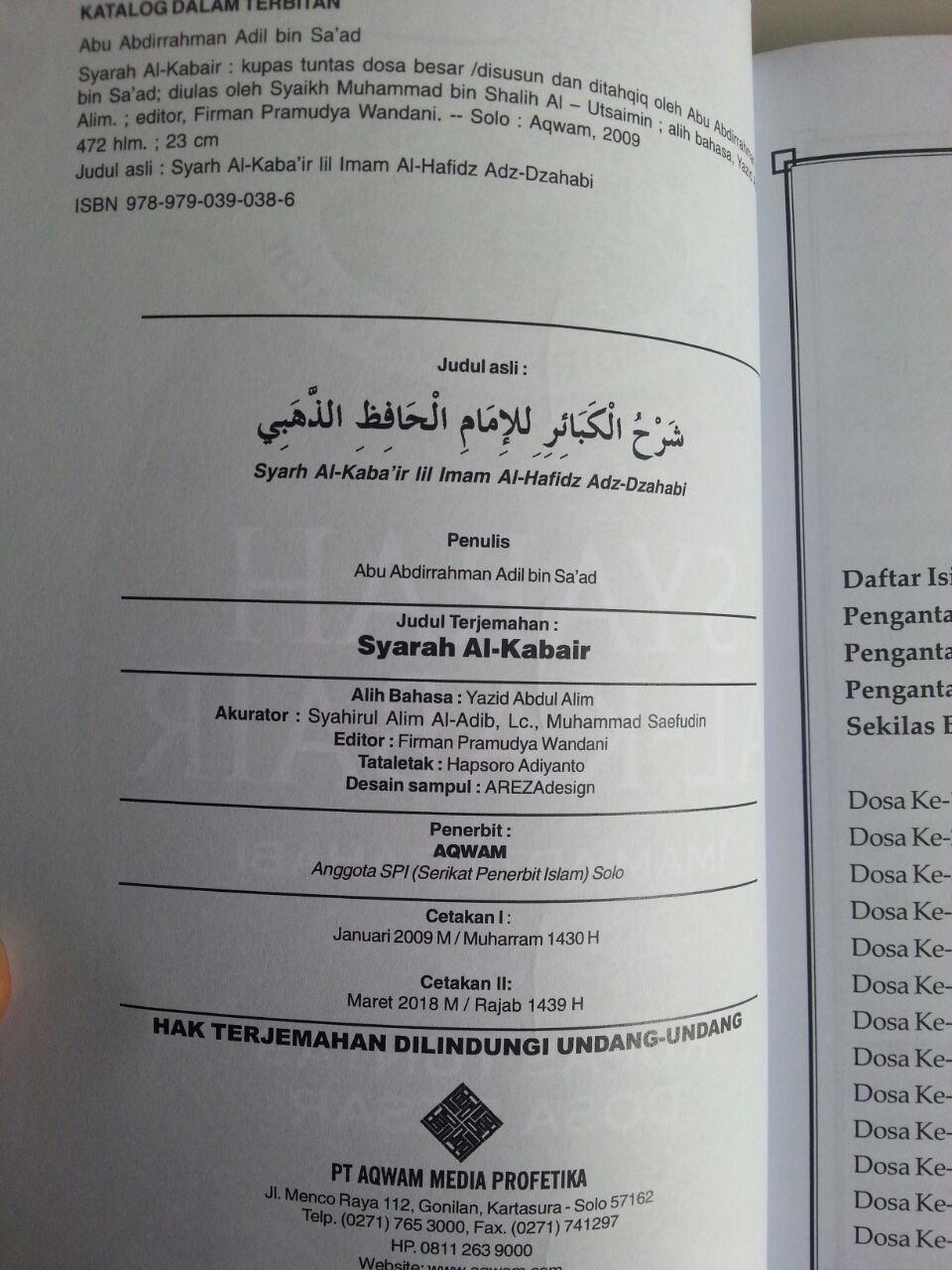 Buku Syarah Al-Kabair Kupas Tuntas Dosa Besar isi