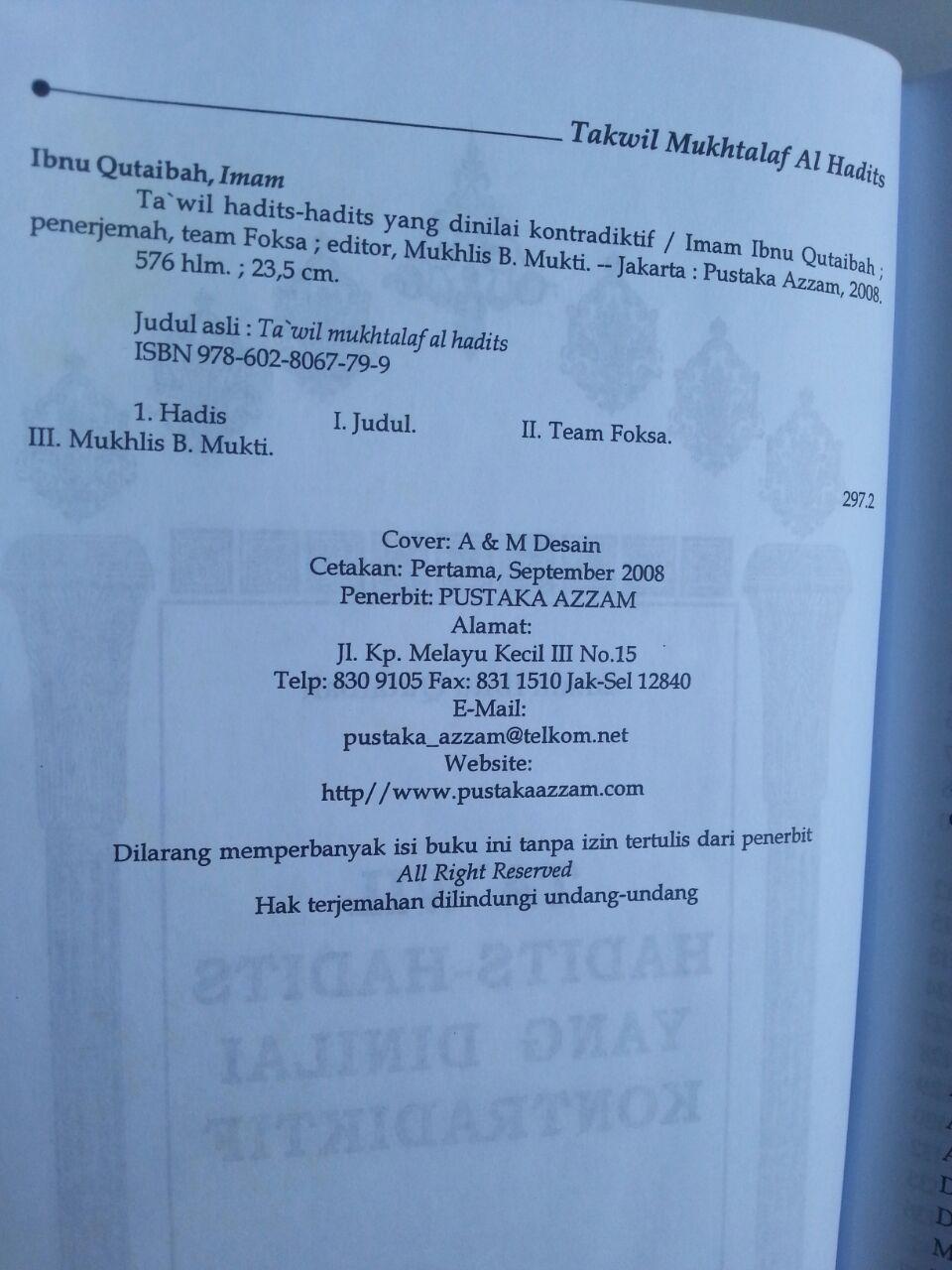 Buku Ta'wil Hadits-Hadits Yang Dinilai Kontrakdiktif isi