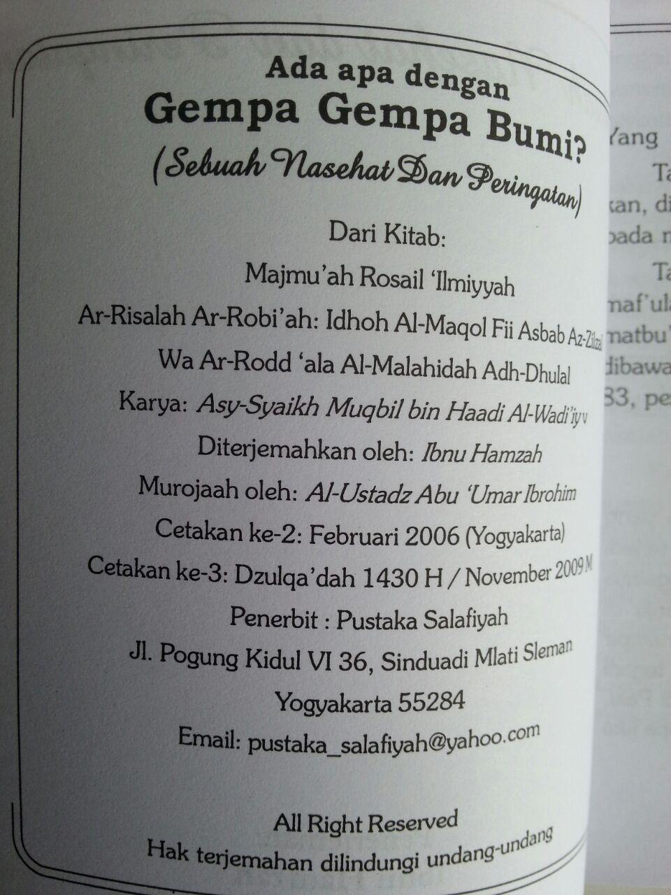 Buku Ada Apa Dengan Gempa Bumi Sebuah Nasehat Peringatan isi