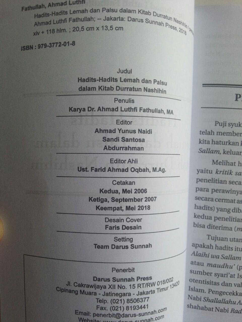 Buku Hadits-Hadits Lemah Dan Palsu Dalam Kitab Durratun Nasihin isi
