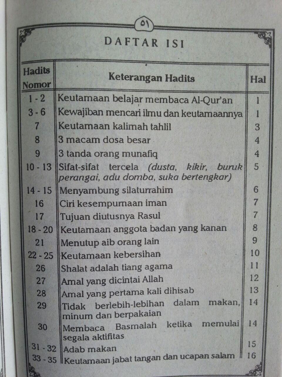 Buku Seratus Hadits Terjamah Lafdziyah Pegangan Santri Pasca TKATPA isi