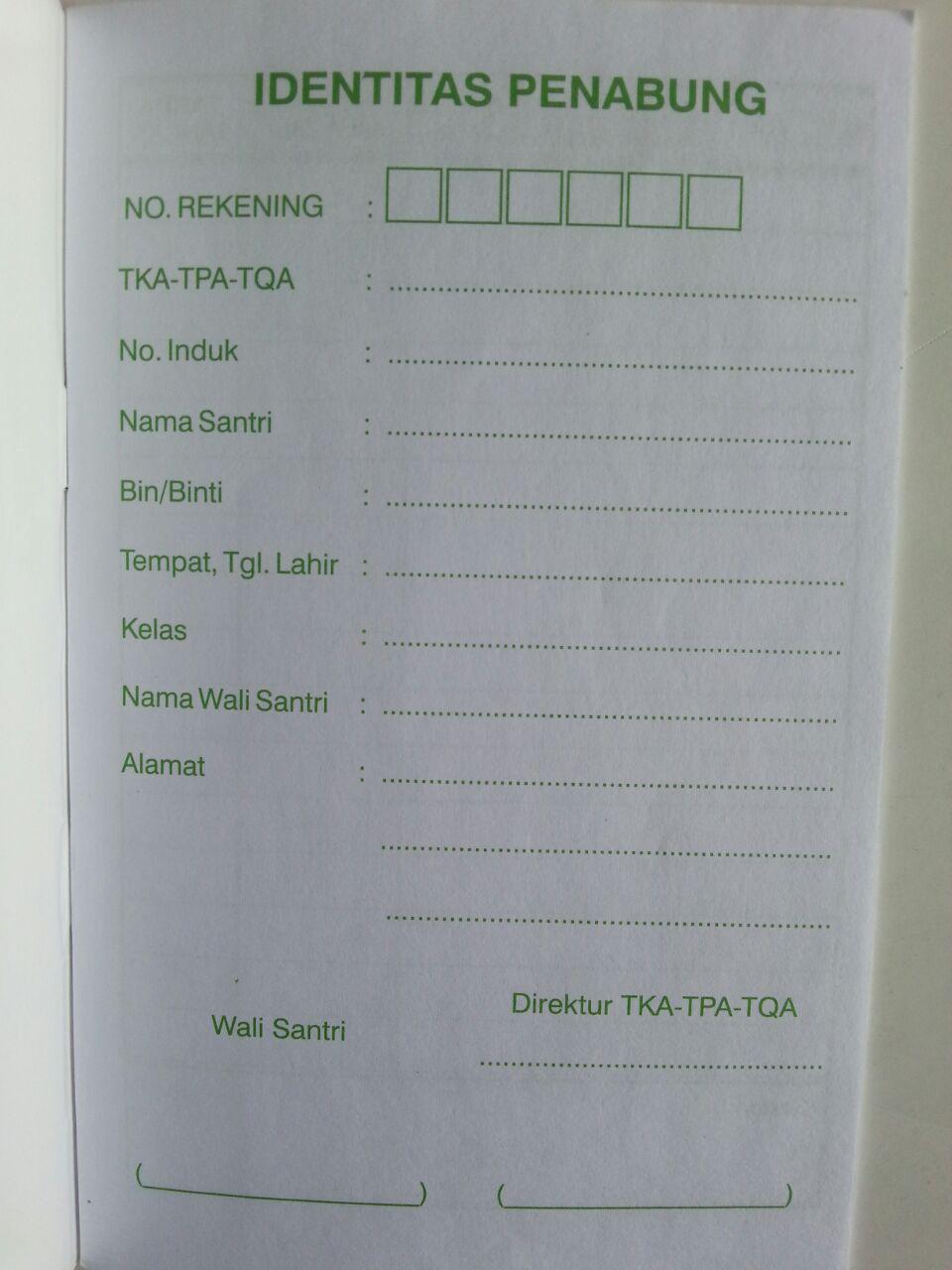 Buku Tabungan Santri isi