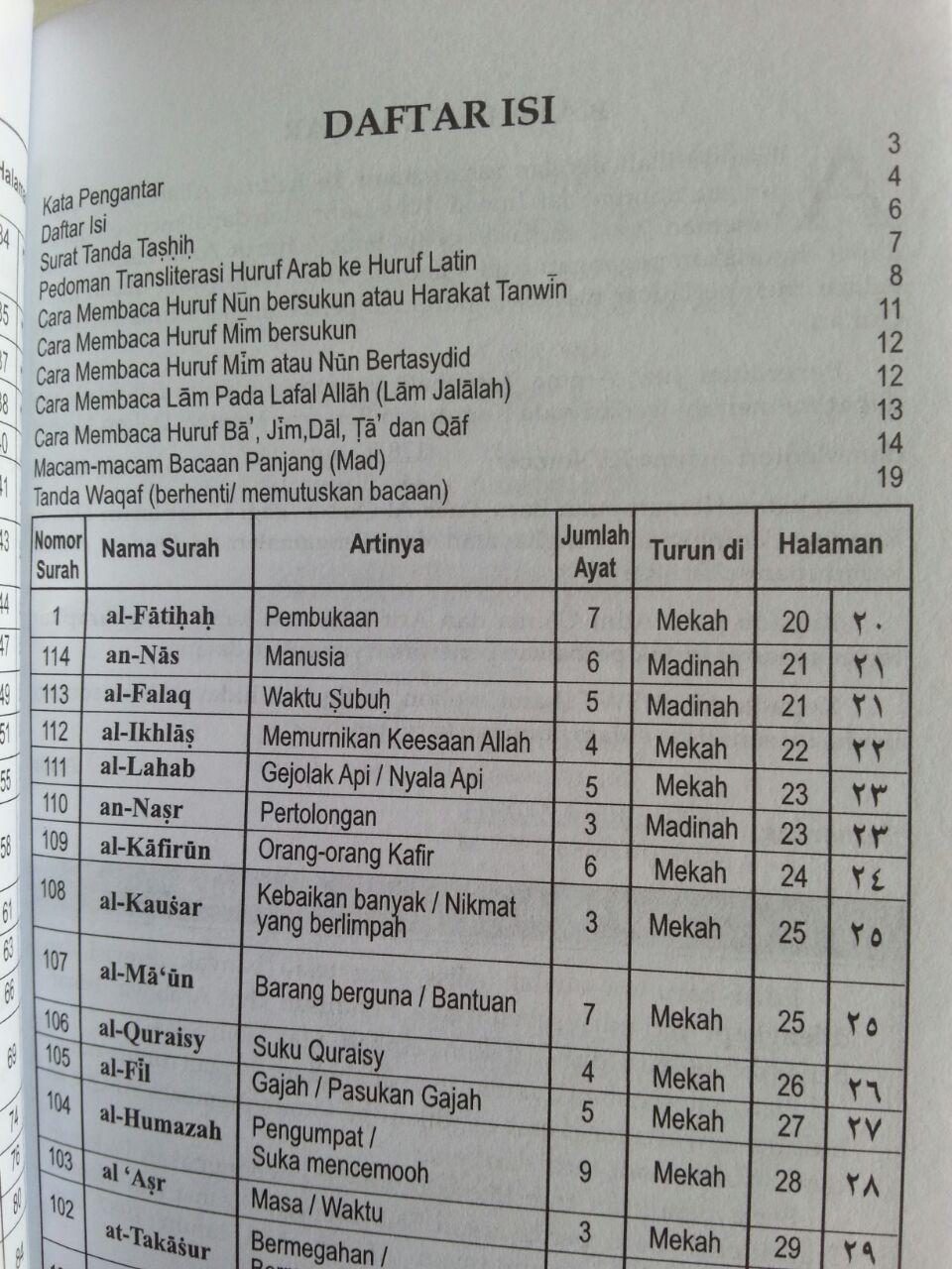 Al-Quran Saku Juz Amma Dan Terjemahnya Plus Transliterasi isi