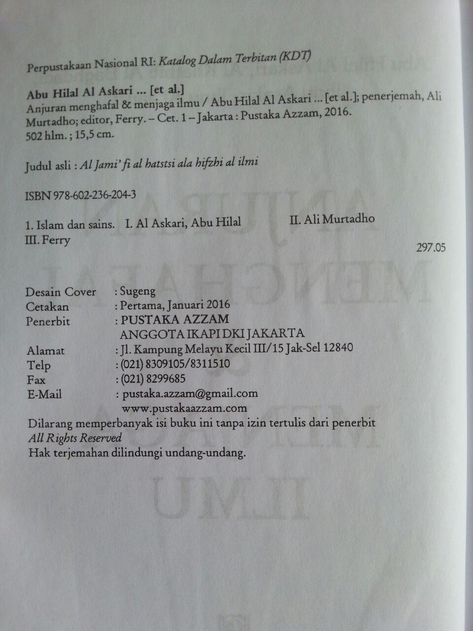 Buku Anjuran Menghafal Dan Menjaga Ilmu isi
