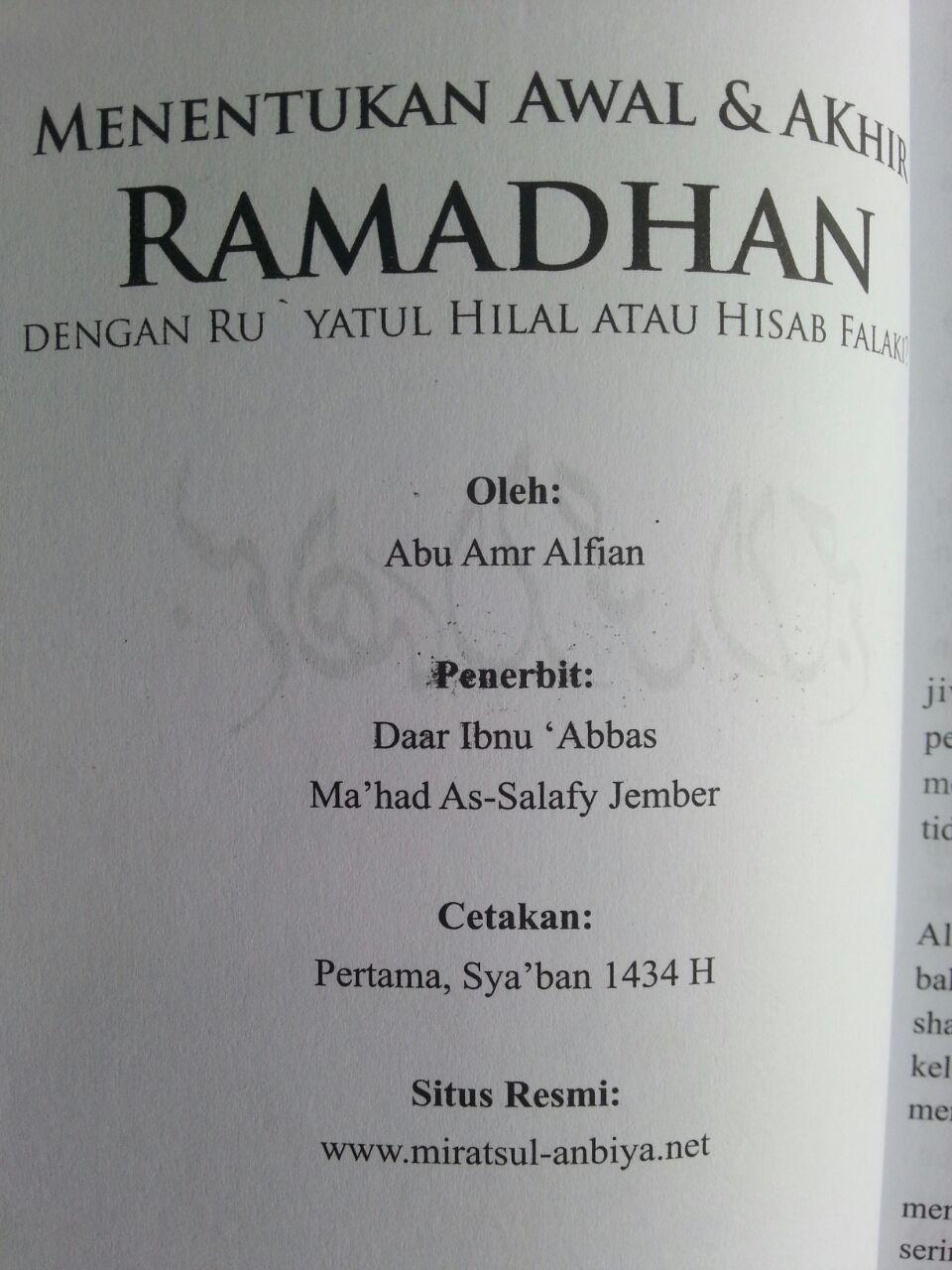 Buku Menentukan Awal Dan Akhir Ramadhan Dengan Ru'yatul Atau Hisab isi