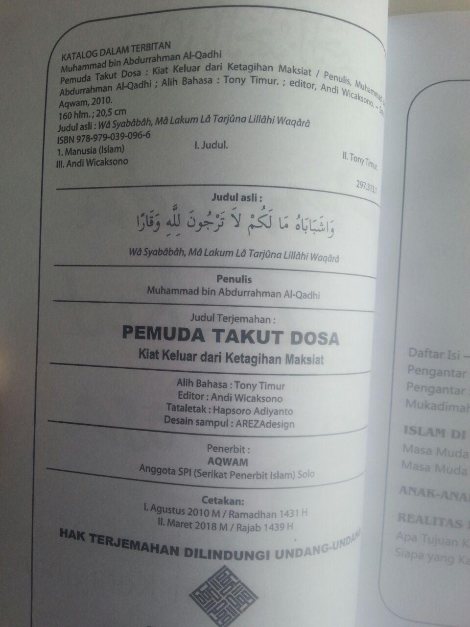 Buku Pemuda Takut Dosa Kiat Keluar Dari Ketagihan Maksiat isi
