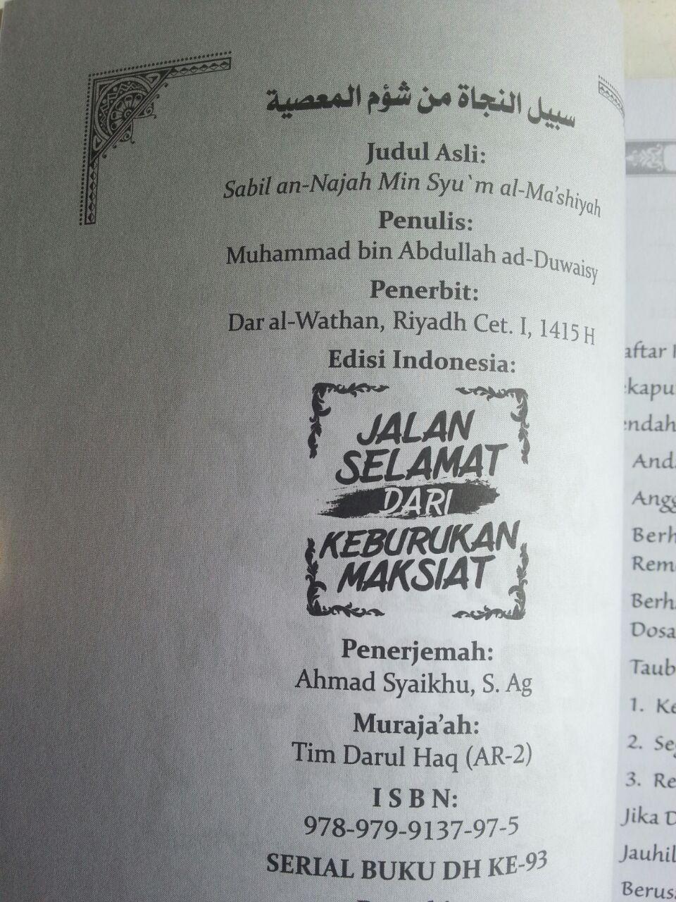 Buku Jalan Selamat Dari Keburukan Maksiat isi