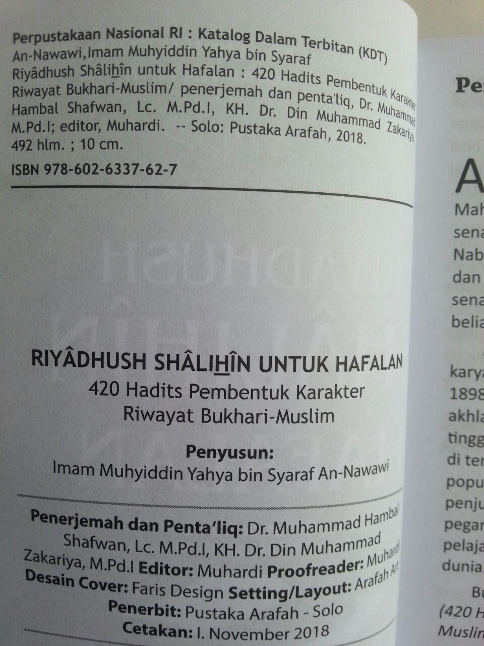 Buku Riyadhus Shalihin Untuk Hafalan 420 Hadits Pembentuk Karakter isi