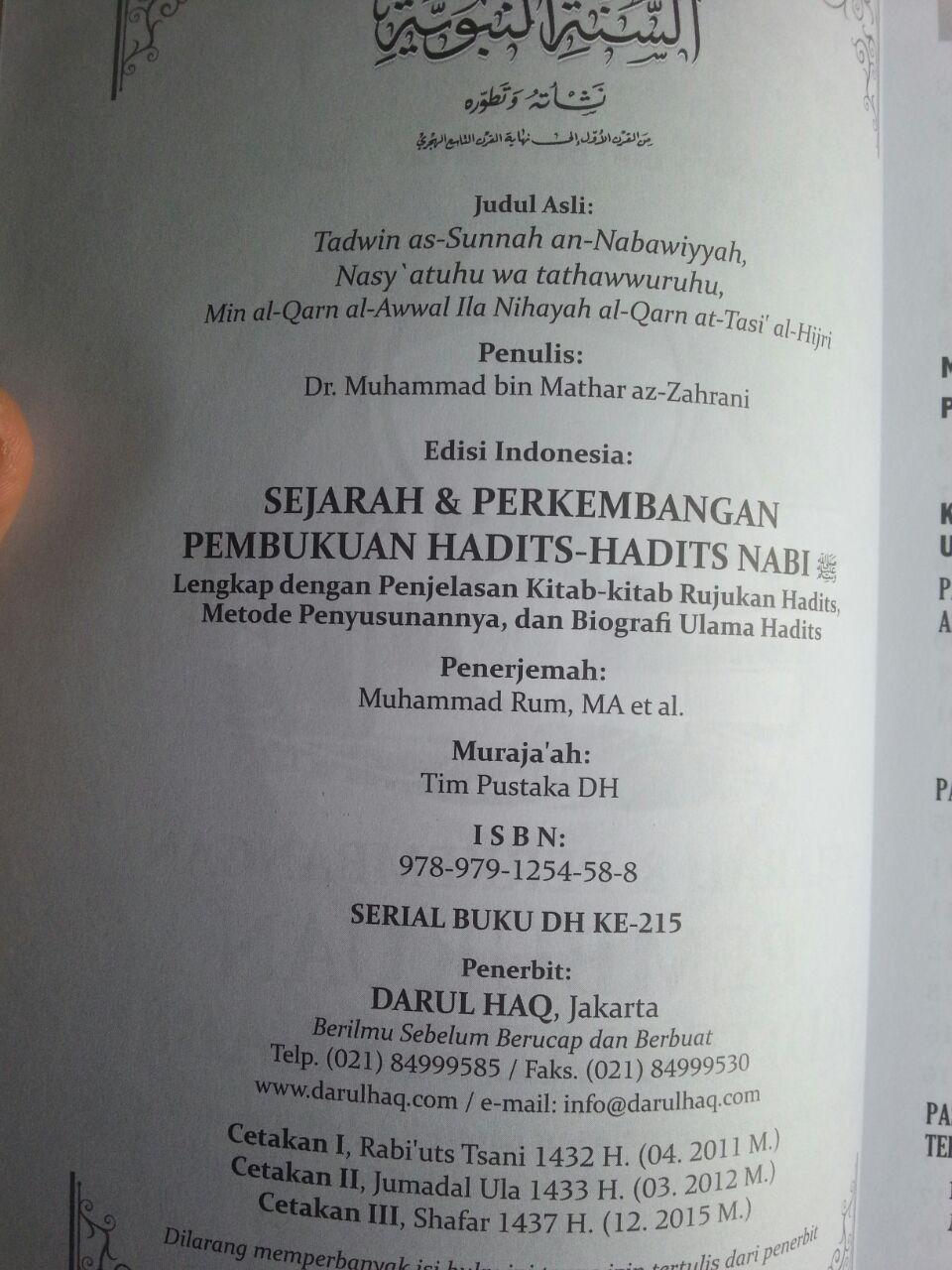 Buku Sejarah Dan Perkembangan Pembukuan Hadits-Hadits Nabi isi