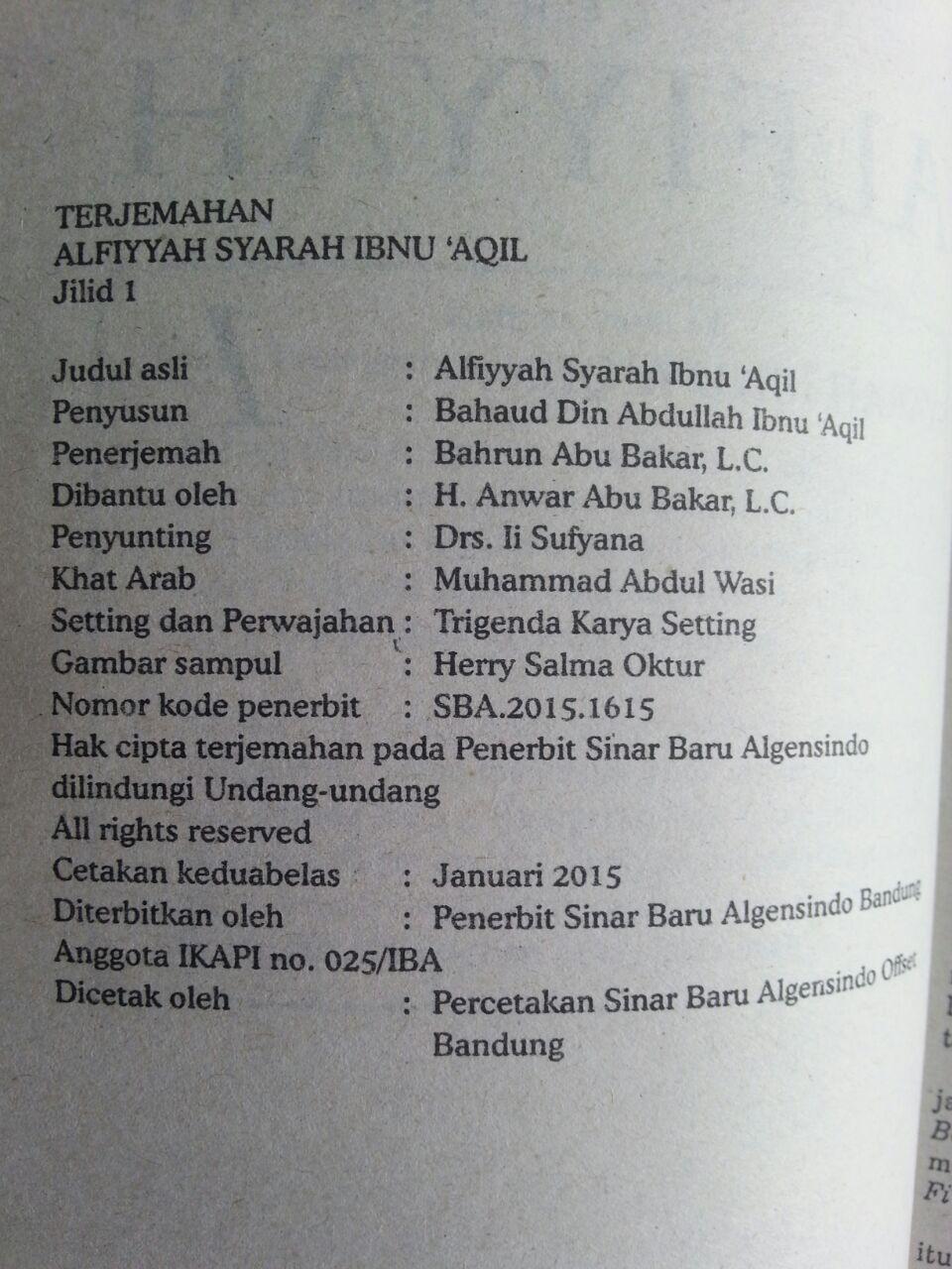 Buku Terjemahan Alfiyyah Syarah Ibnu Aqil Soft Cover Set 2 Jilid isi 2
