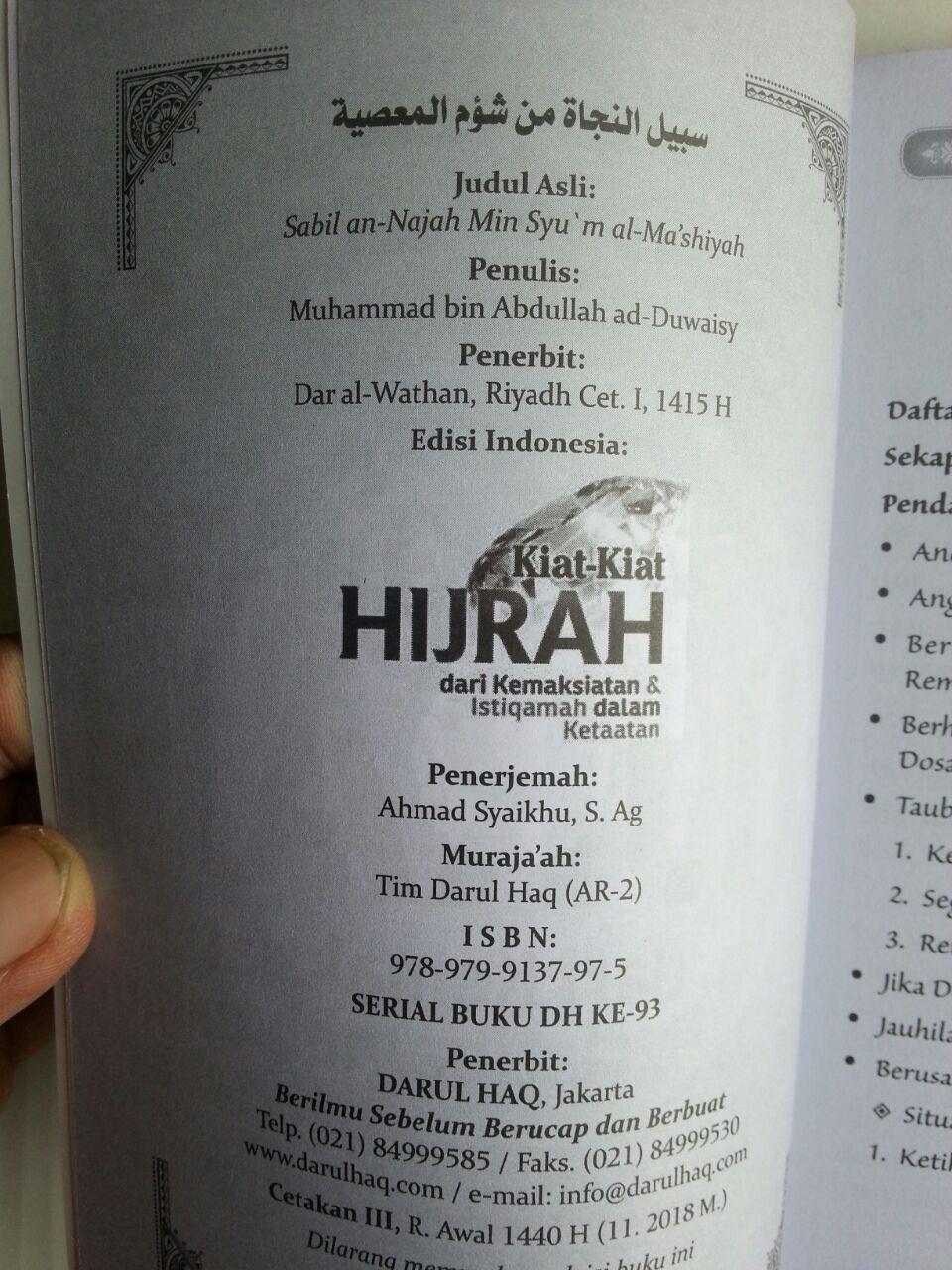 Buku Kiat-Kiat Hijrah Dari Kemaksiatan Kemudian Istiqomah Dalam Ketaatan isi
