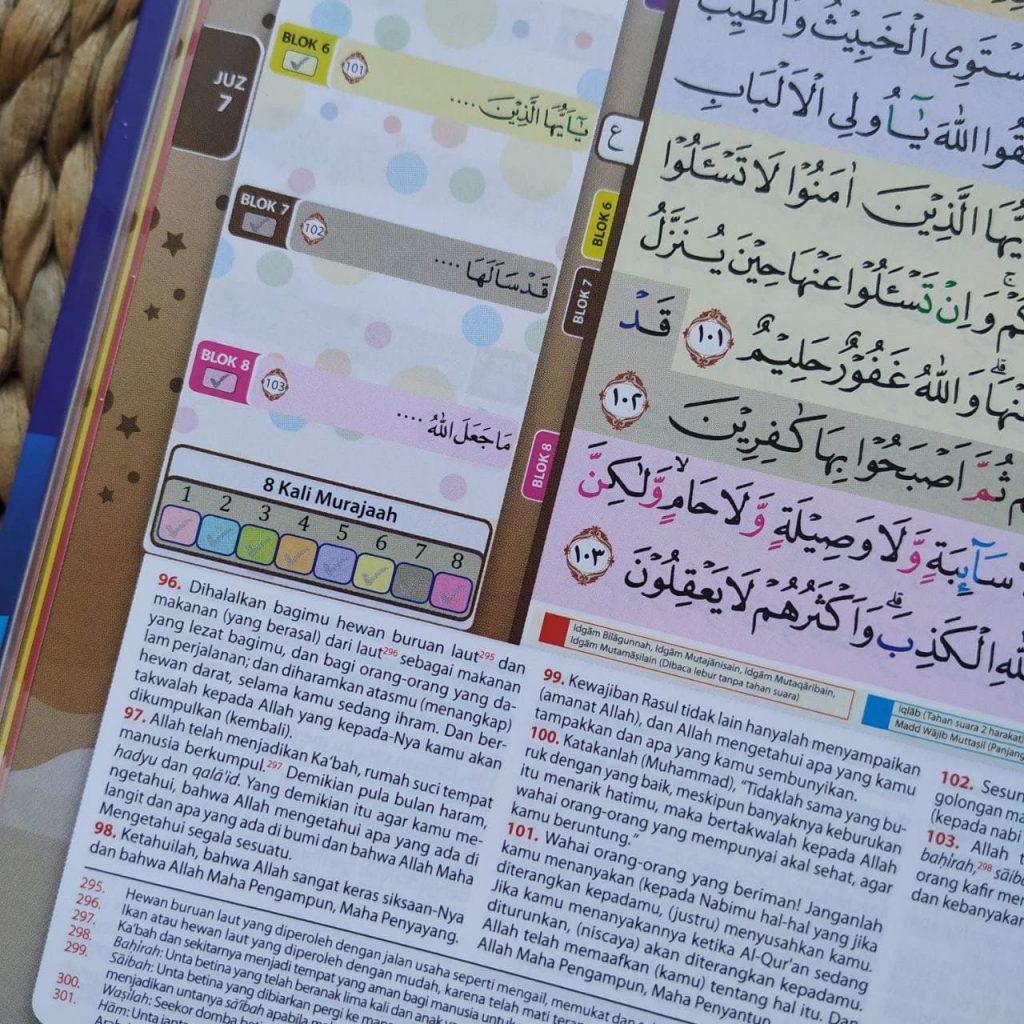 Al-Qur'an Hafalan Hafazan Junior 8 Blok Berwarna Ukuran A5